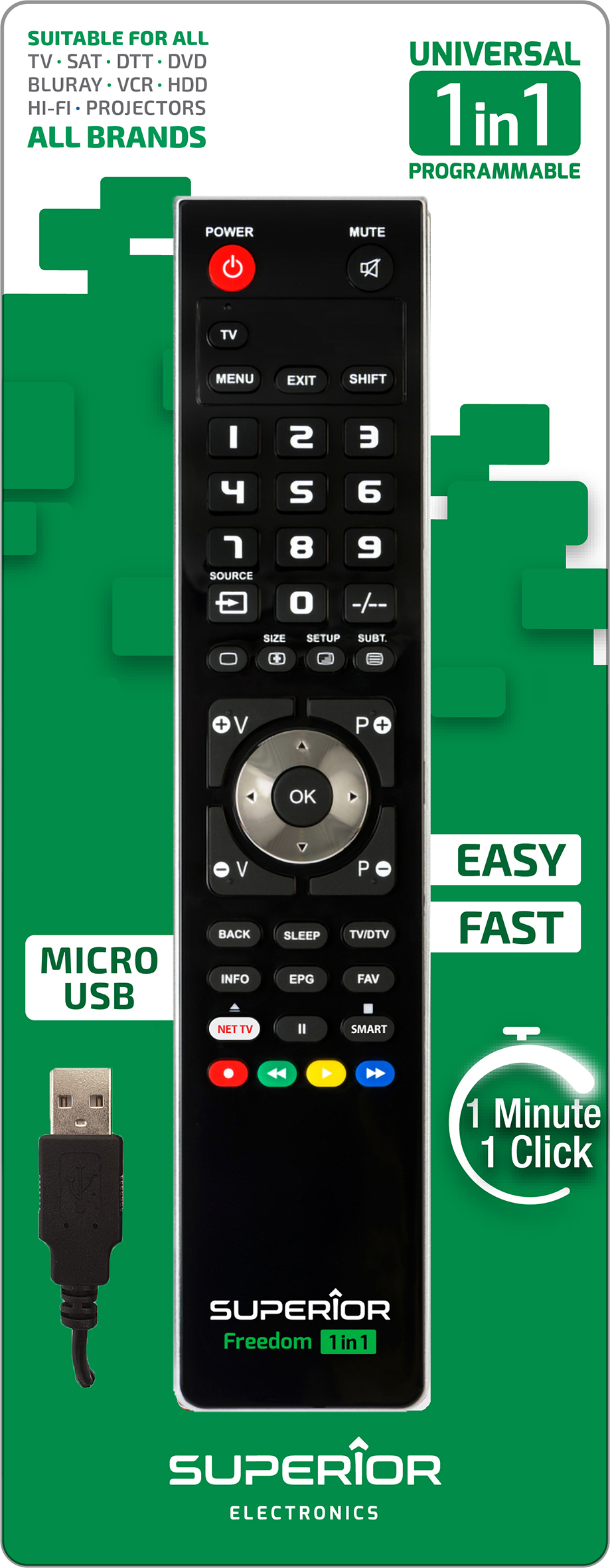 Telecomando programmabile via micro usb ad 1 banco di memoria FREEDOM 1:1