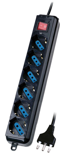 Multipresa nera n 6 prese schuko/bipasso 10/16a - spina ita con interruttore