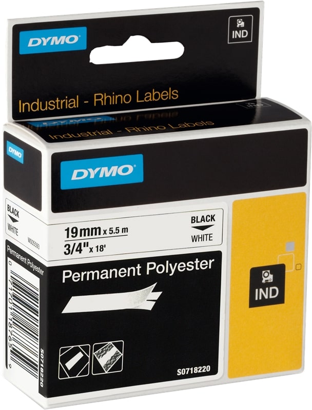 Rhino 19 Mm Poliestere Permanente Nero Su Bianco