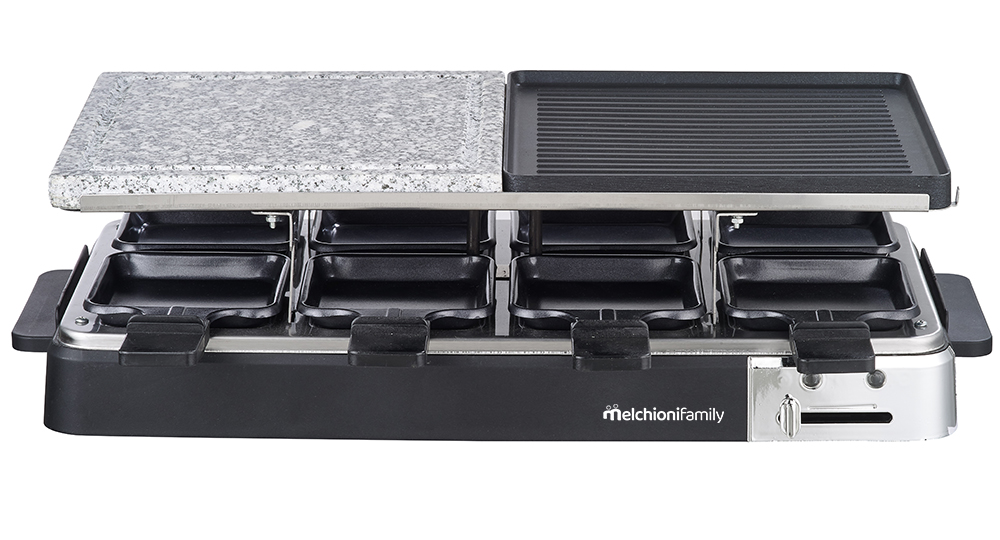 Bistecchiera OLIMPIA con piastra liscia e grill, raclette, termostato regolabile, 1200W