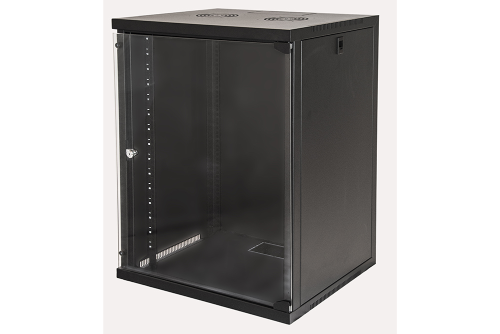 MK1915UN - ARMADIO RACK 19 15 UNITA' DA MURO PER RETI  COLORE NERO PORTA VETRO