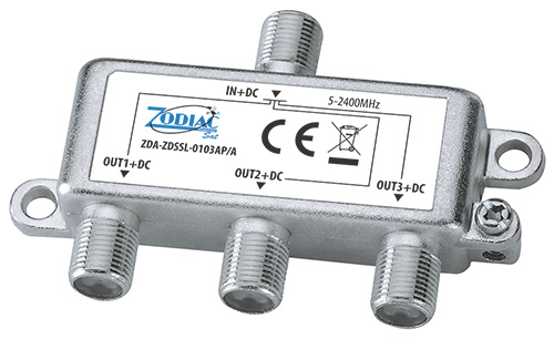 ZDA-ZDSSL-0103AP-A - Divisore da interno DTT-SAT, 1 IN - 3 OUT, feq. 5-2400Mhz