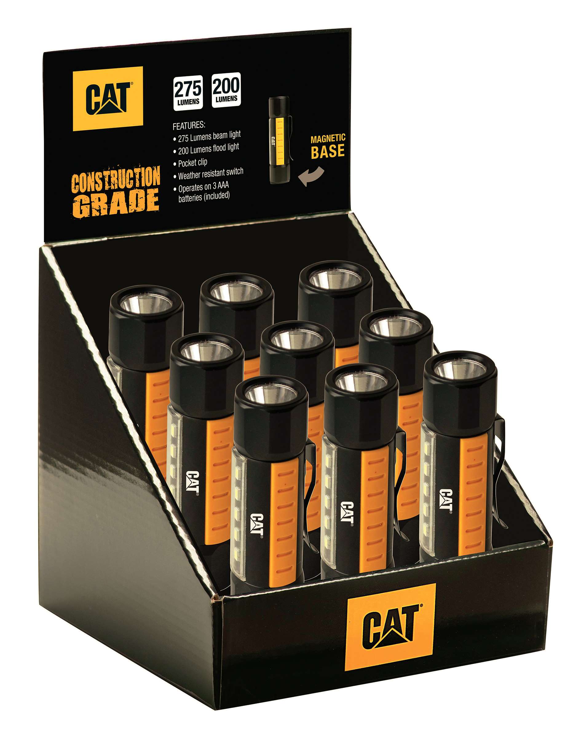 CAT CT34109 | Espositore torce a doppio fascio 200 Lumen 9 pezzi