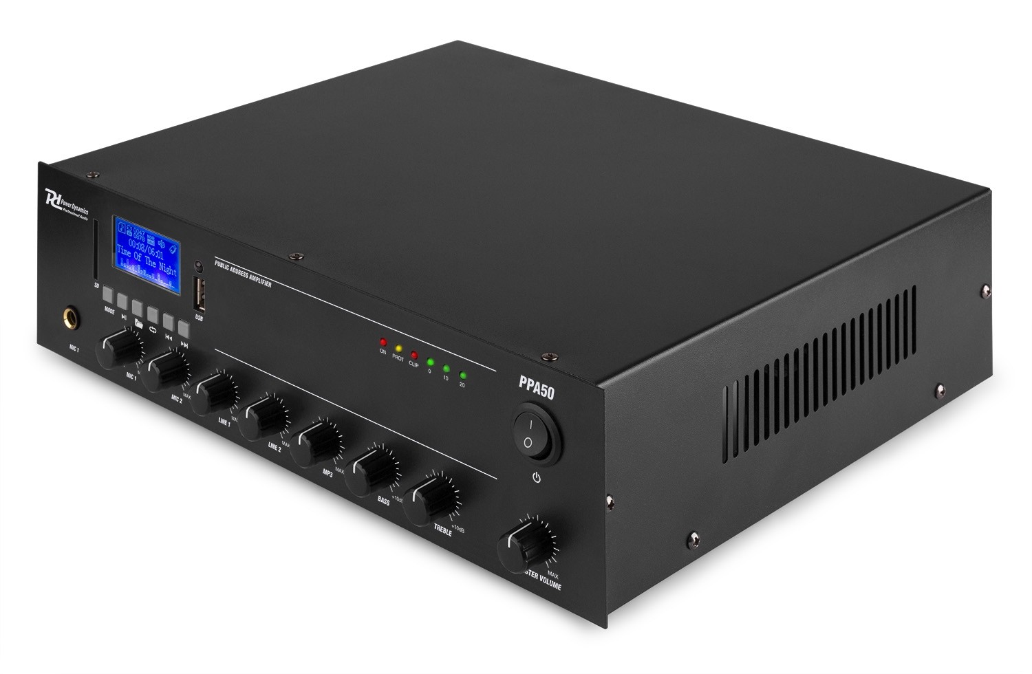 Amplificatore PA 50W 70-100V 8Ω 12V con USB/SD/BT PPA50