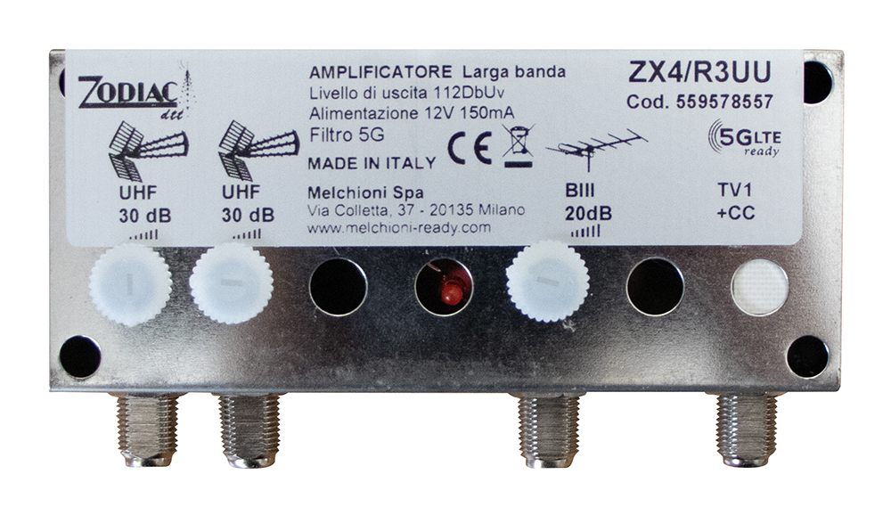 ZX4/R3UU - Amplificatore DVB-T2  5G Free da palo con 3 ingressi, bande: III - UHF - UHF