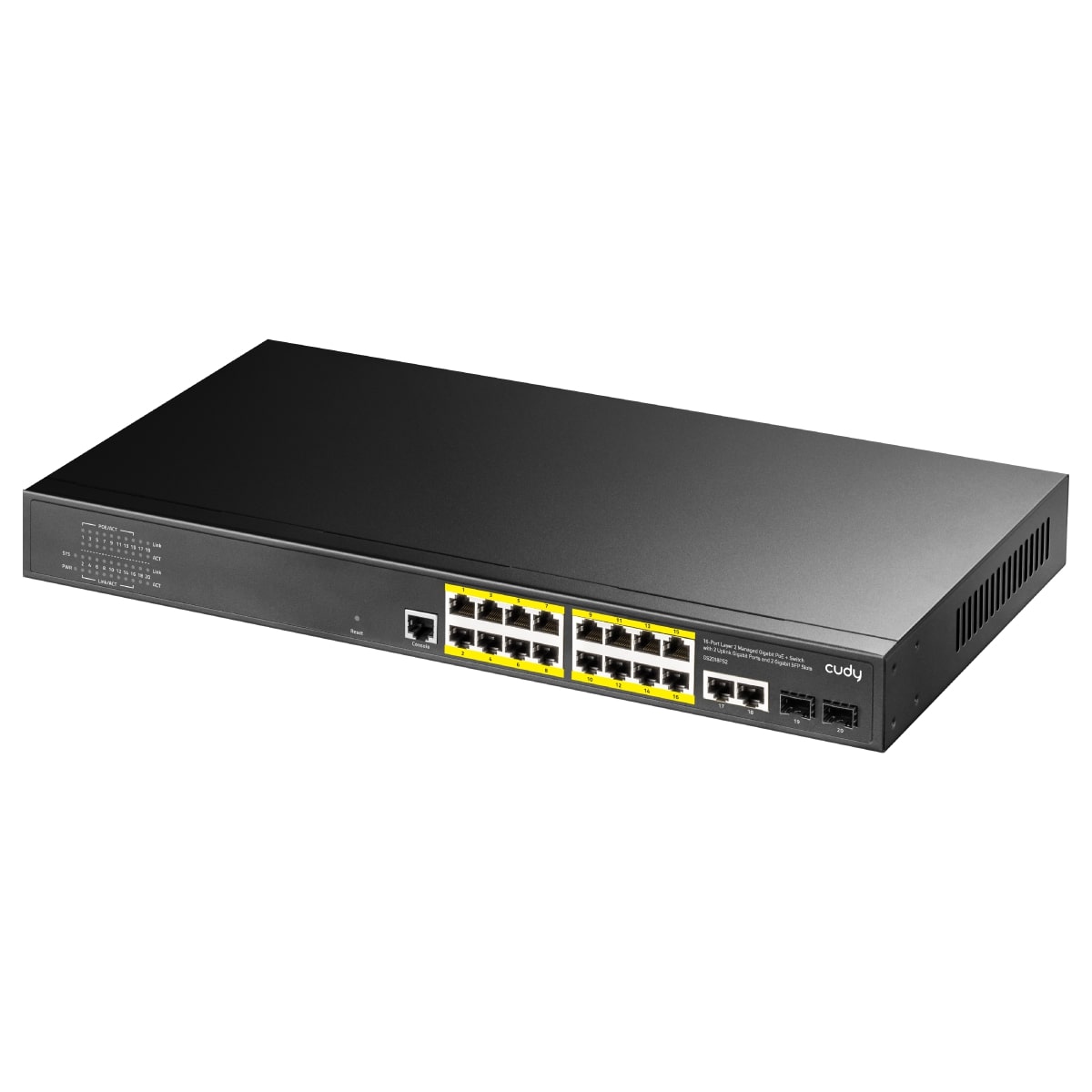 GS2018PS2-200W - 16-Port Layer 2 Managed Gigabit PoE+ Switch with 2 Uplink Gigabit Ports and 2 Gigabit SFP Slots, 200W