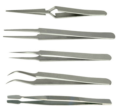 Set 5 pezzi pinzette in acciaio inox