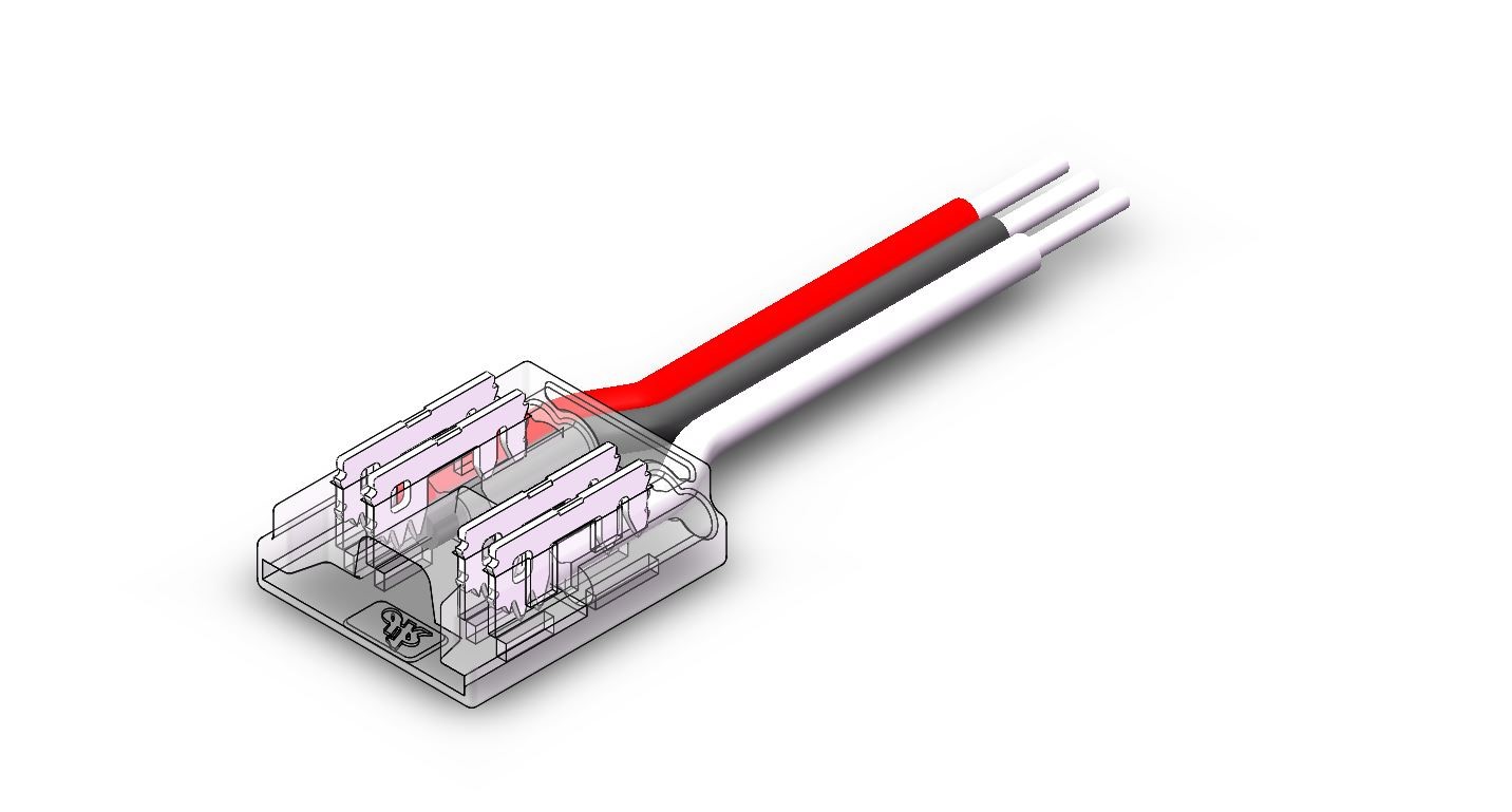 Connettore strip - cavo, 10mm dual color strip, 3 pin IP20 (cavo 15mm incluso)