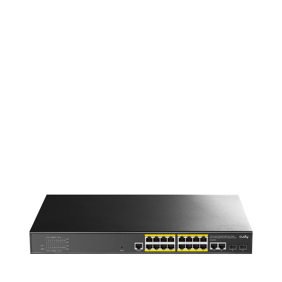 GS2018PS2-200W - 16-Port Layer 2 Managed Gigabit PoE+ Switch with 2 Uplink Gigabit Ports and 2 Gigabit SFP Slots, 200W