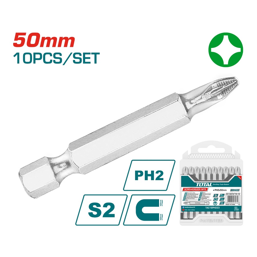 Set da 10 Punte PH2 - 50mm - Industrial TAC16PH223