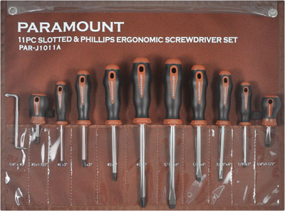 Set 11 cacciaviti ergonomici, piatti e Phillips