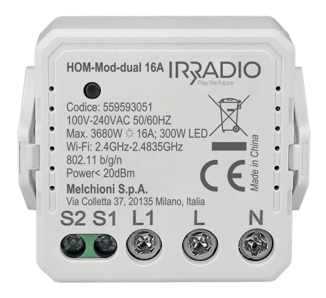 Modulo switch da incasso 16A 1 canale WiFi HOM-MOD-DUAL 16A