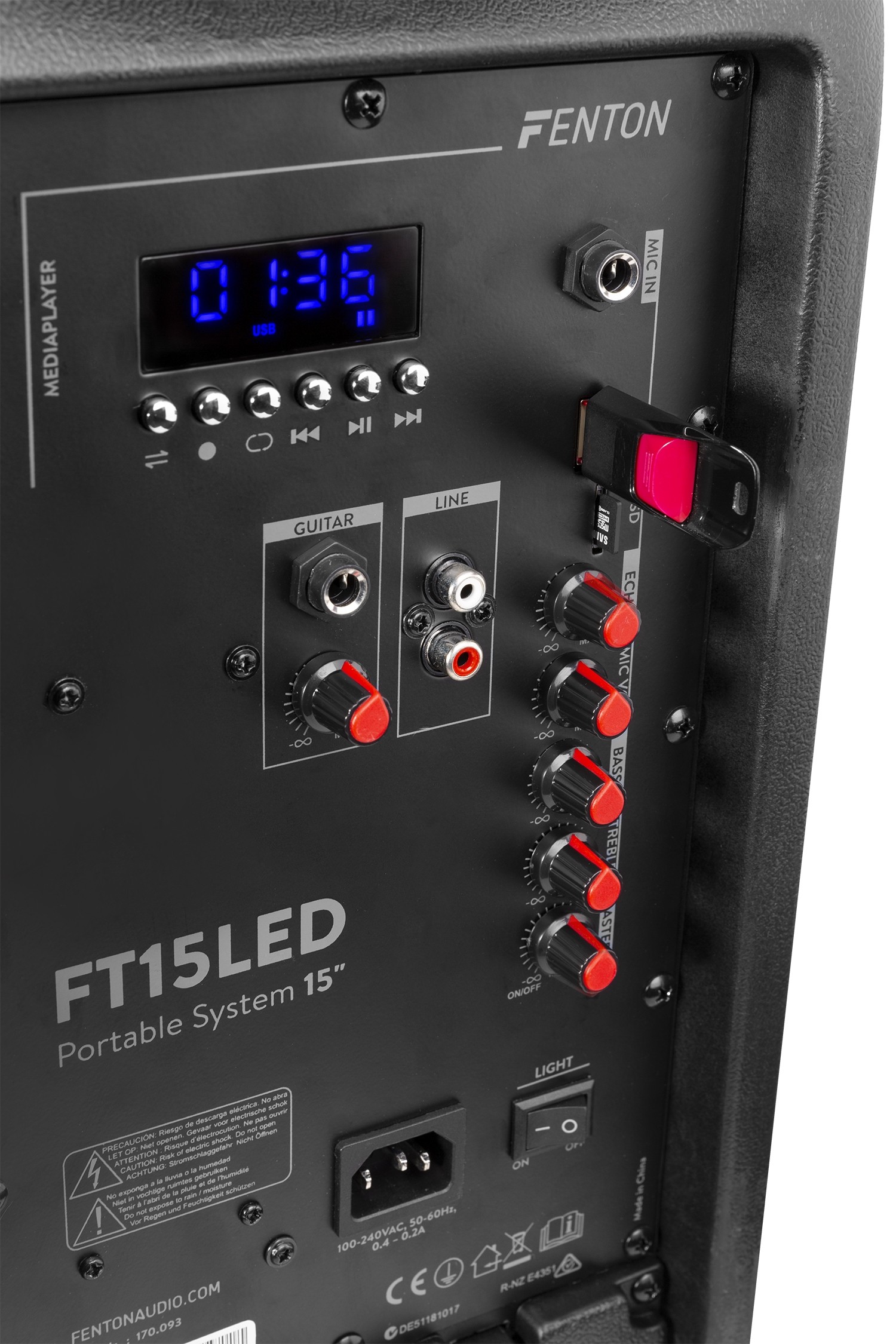 Sistema Portatile da 800W, LED RGB 15” con BT/USB/MP3/Mic.UHF Mod.FT15LED