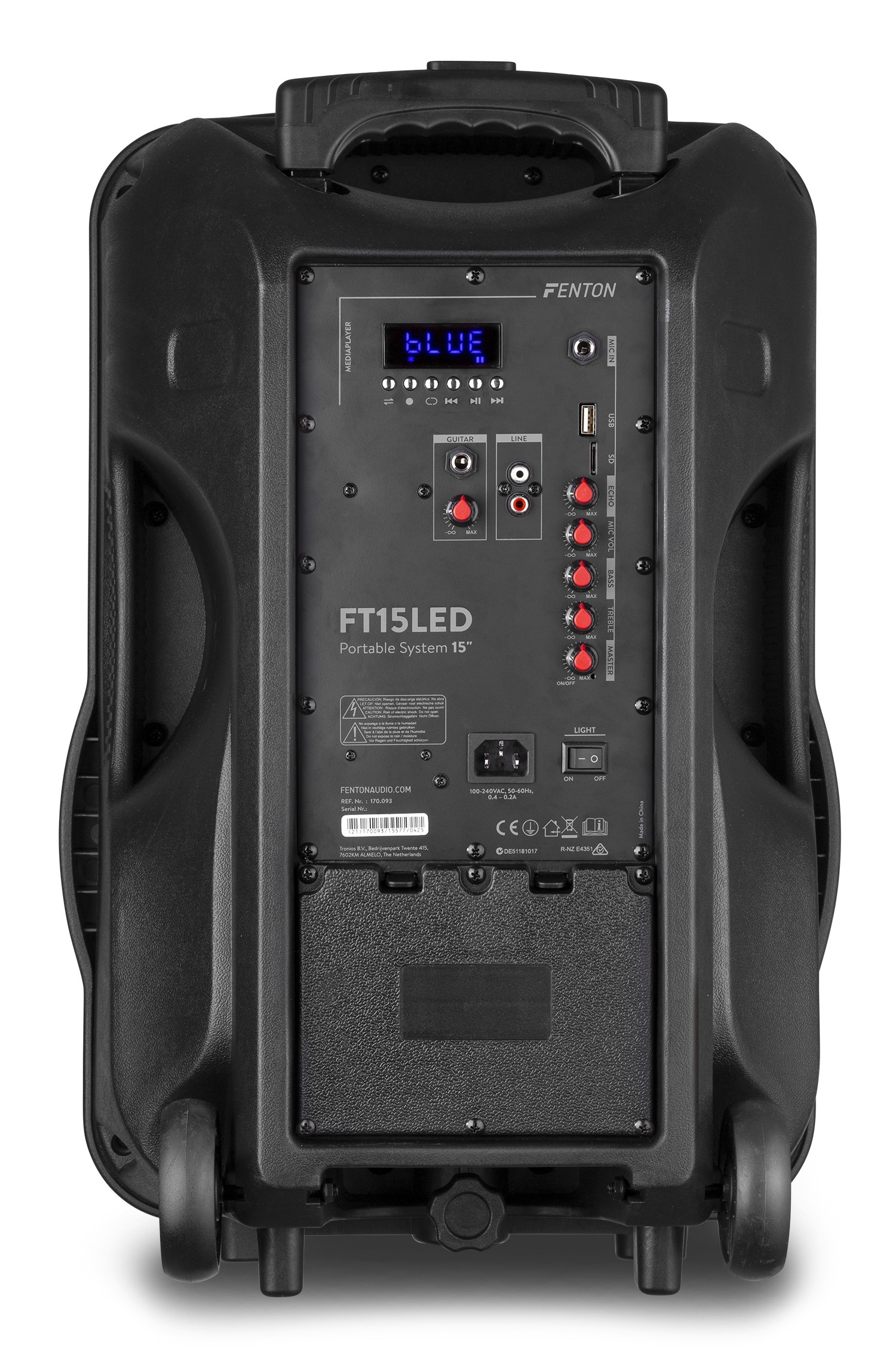 Sistema Portatile da 800W, LED RGB 15” con BT/USB/MP3/Mic.UHF Mod.FT15LED