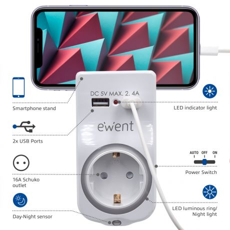 Caricatore USB AC EW1225. 2 porte. 2.4A (12W)