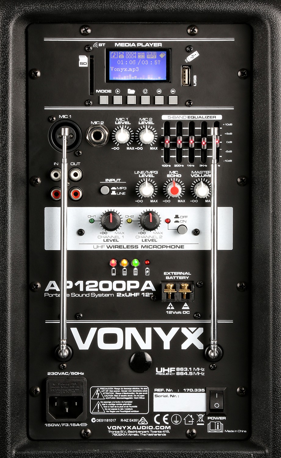 VONYX 550923425 Sistema portatile 12" da 600W  con 2 radiomic. UHF mod. AP1200PA