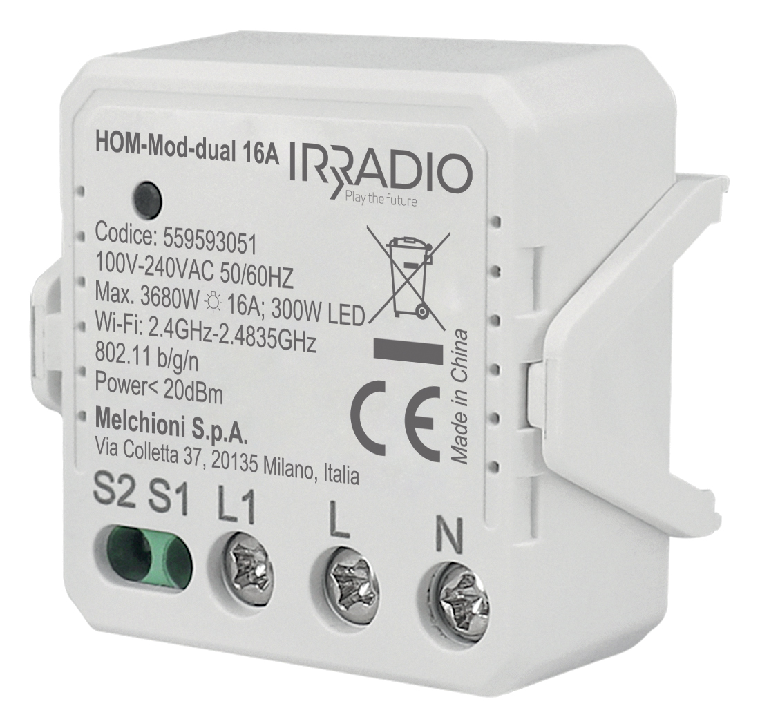 Modulo switch da incasso 16A 1 canale WiFi HOM-MOD-DUAL 16A