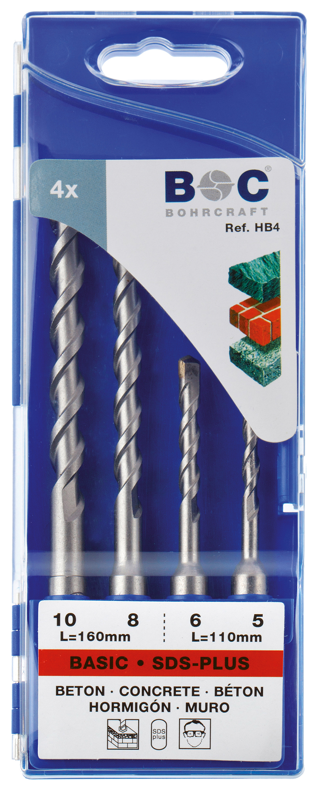 BOHRCRAFT 25901430004 Assortimento punte per martelli SDS-PLUS, 5/6x110mm, 8/10x160 mm, 4 pz. Astuccio plastica