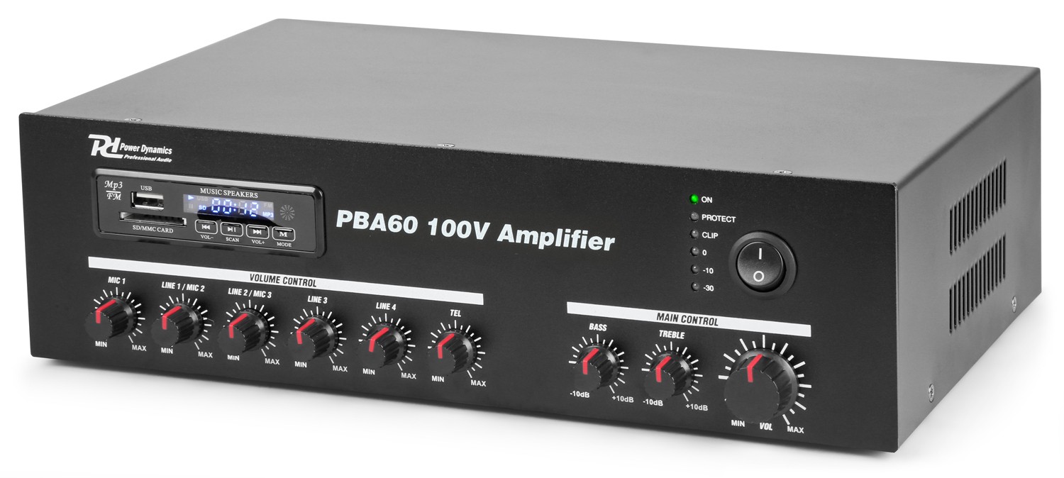 Amplificatore PA 60W 100V /4-16Ω con BT / FM / SD / USB / MP4 PBA60
