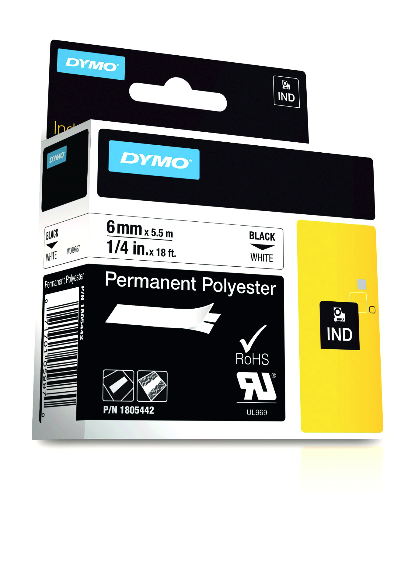 Rhino 6 Mm Poliestere Permanente Nero Su Bianco