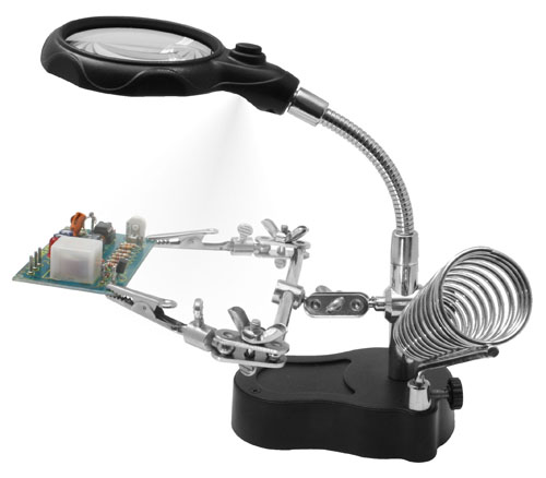 Supporto snodabile per saldatura con luce led, lente e porta saldatore HH3 Donau