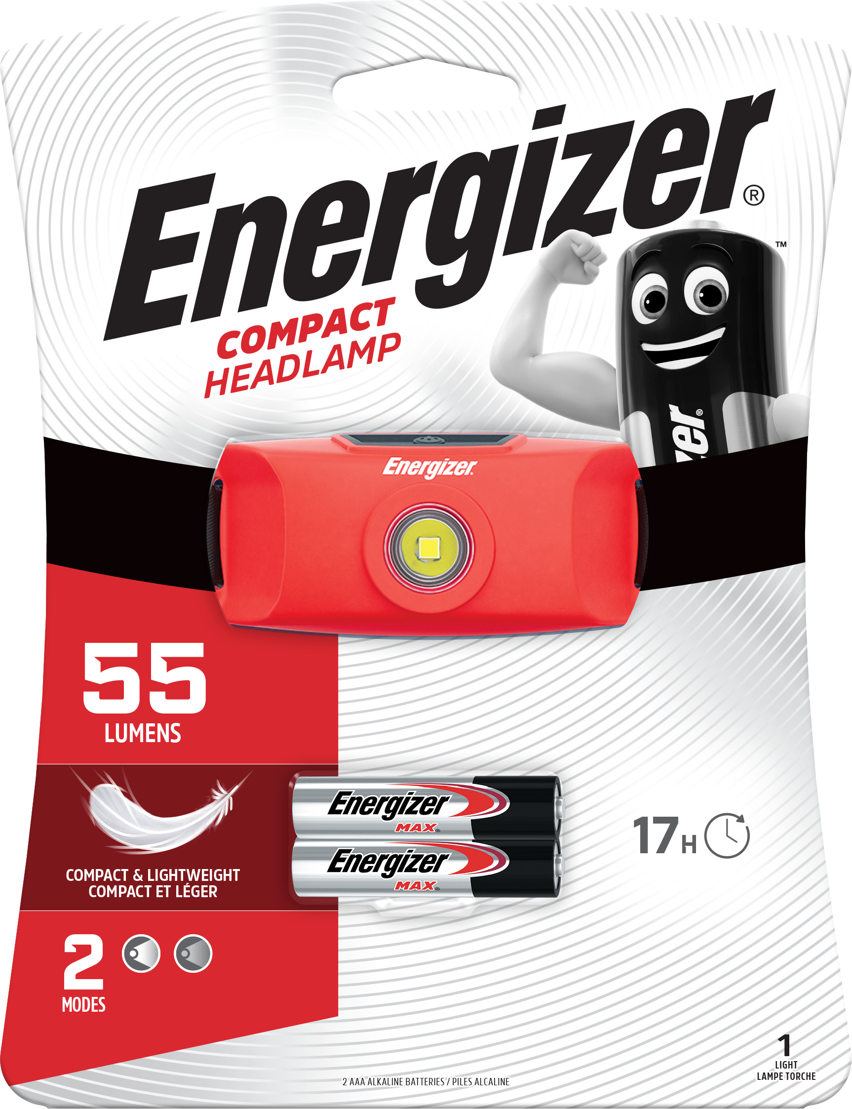 ENERGIZER EU LED Compact Headlight 2AAA 55 lumens, tray&clp