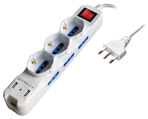 Multipresa 9 posizioni 2 porte USB - col. bianco  MKC SL2507