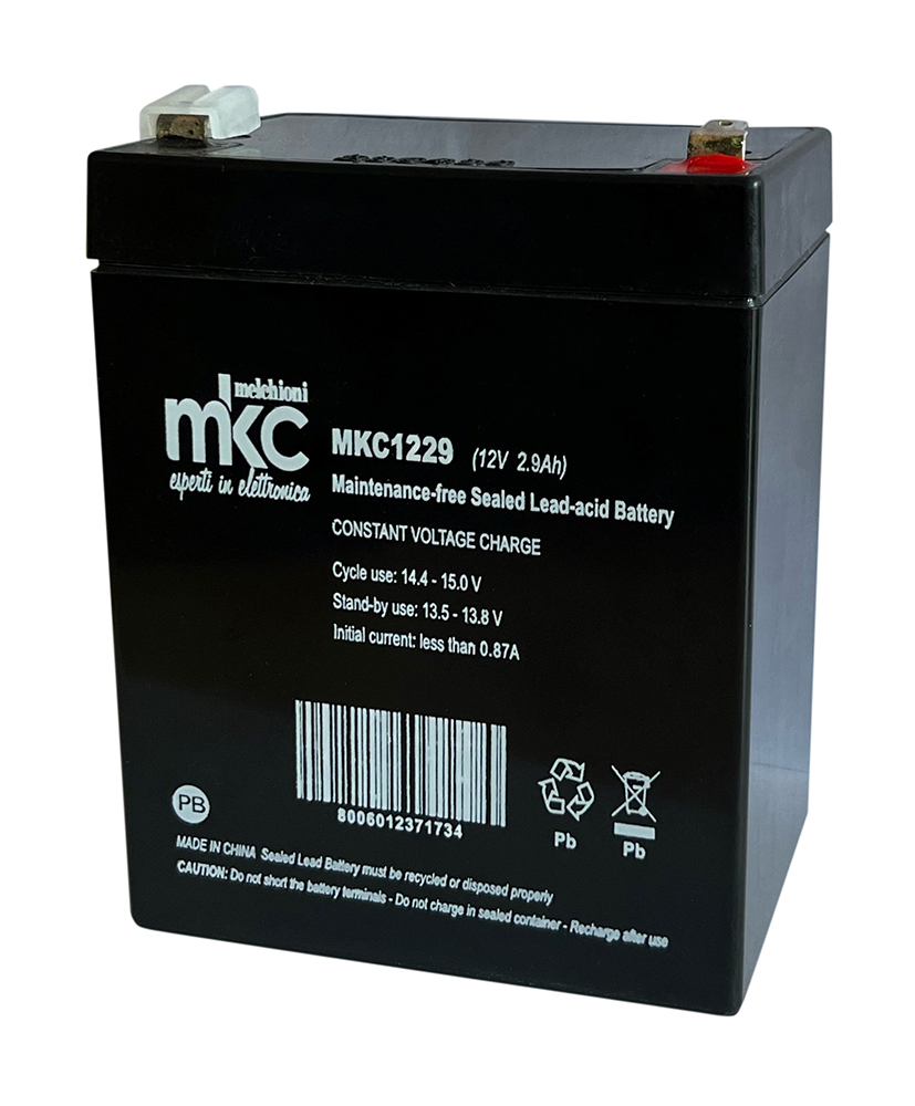 Batteria al piombo ricaricabile 12V 2,9Ah terminale faston 4.8mm MKC