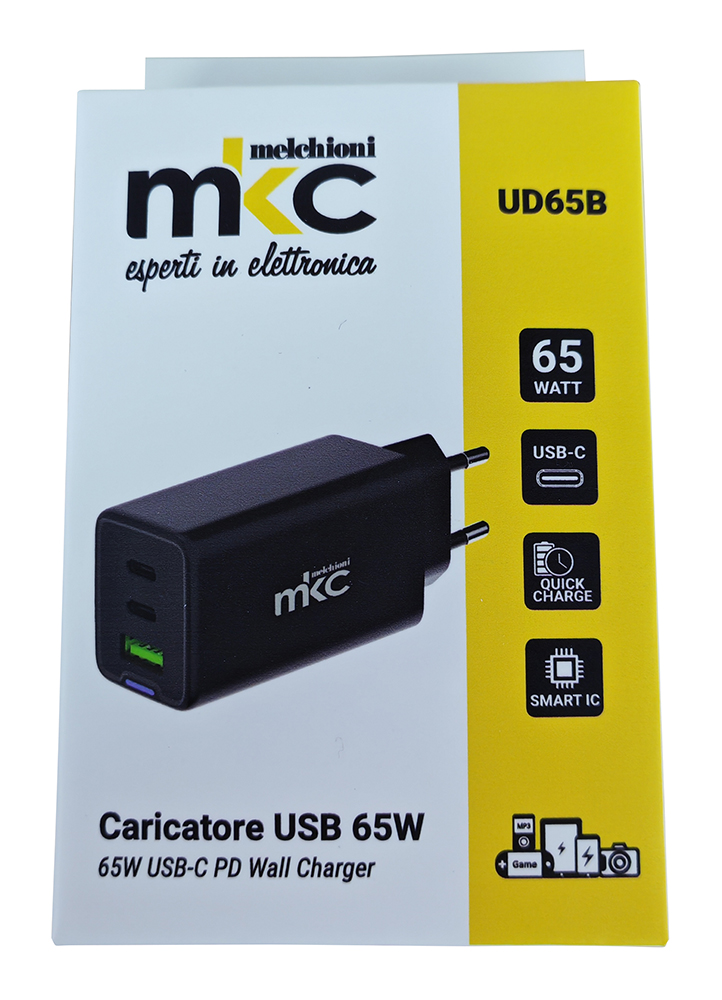 Caricabatterie USB GAN 65W PD 2 USB-C + 1 USB-A Nero