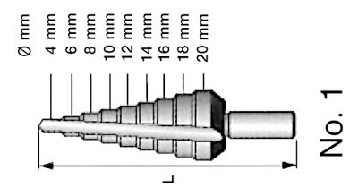 Fresa conica a scalini  HSS a 2 taglienti STEP DRILL HSS 2FL #1 (4-20MM)