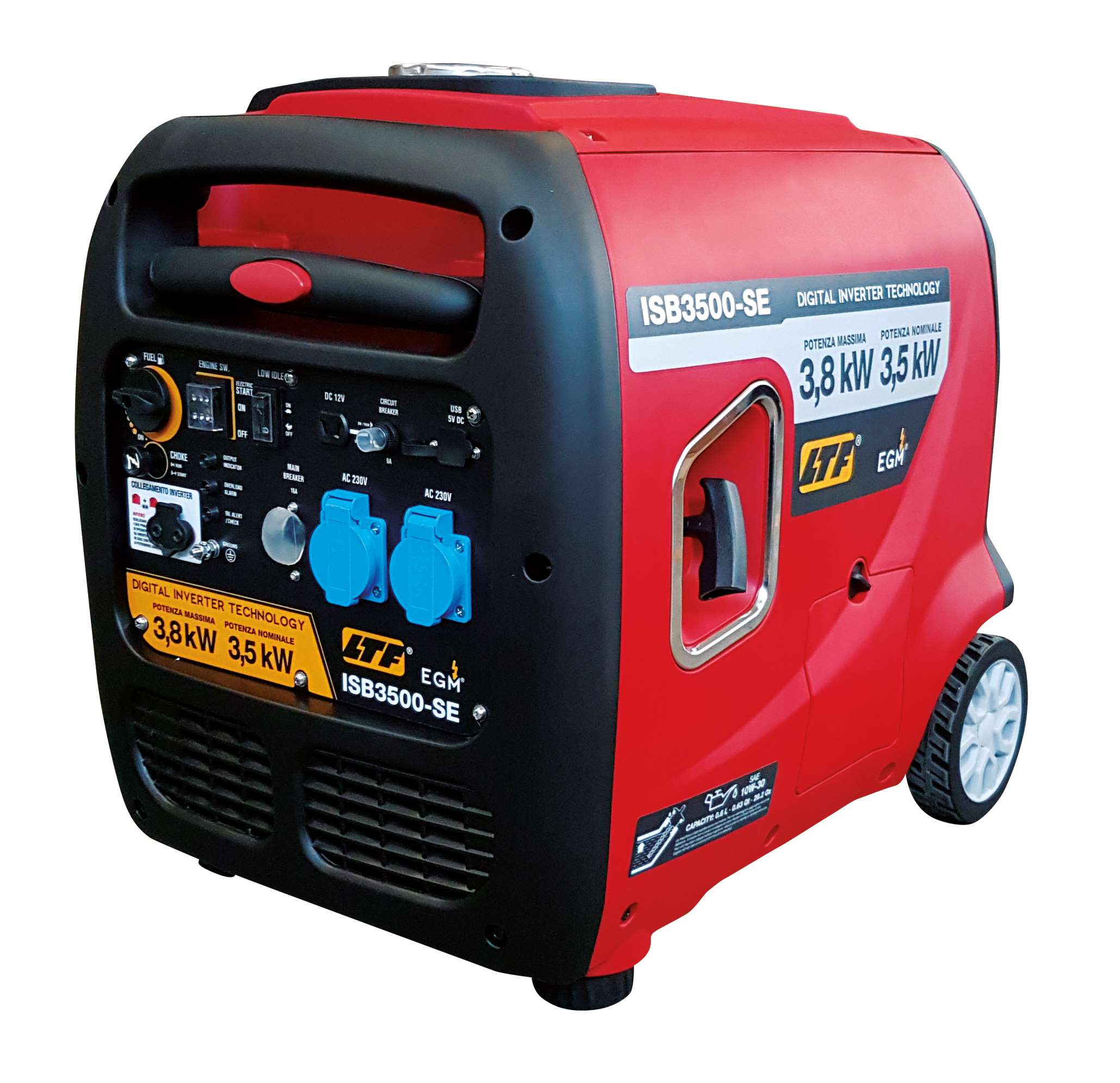 Generatore inverter portatile silenziato a benzina 1,8 kW, monofase, avviamento a strappo EGM ISB3500-SE