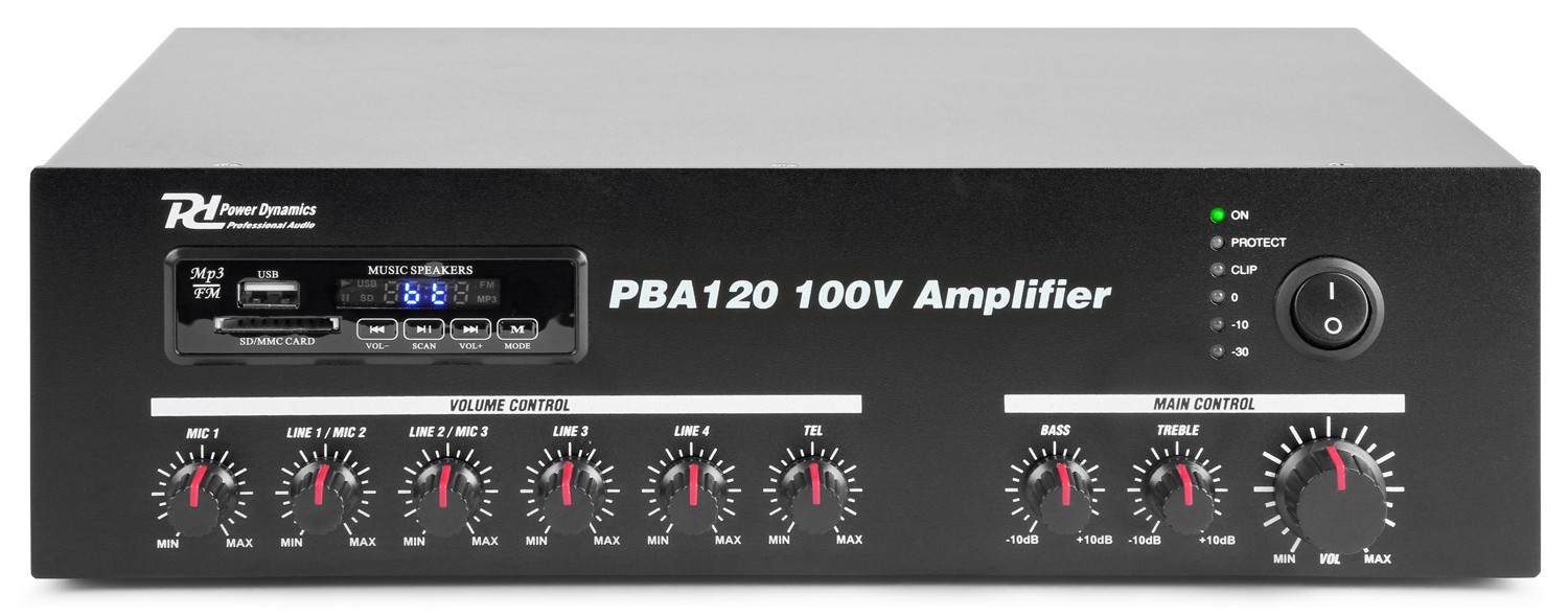Amplificatore PA 120W 100V /4-16Ω con BT / FM/ SD / USB / MP4 PBA120