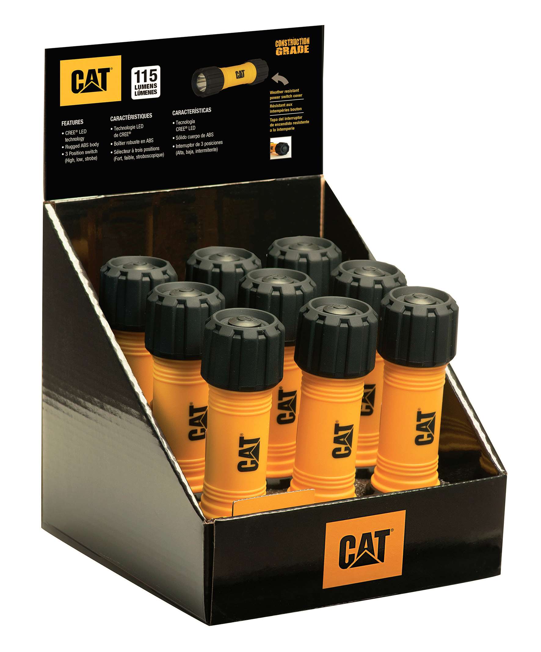 CAT CTRACK9 | Espositore torce LED in ABS 200 Lumen tecnologia CREE® LED 9 pezzi