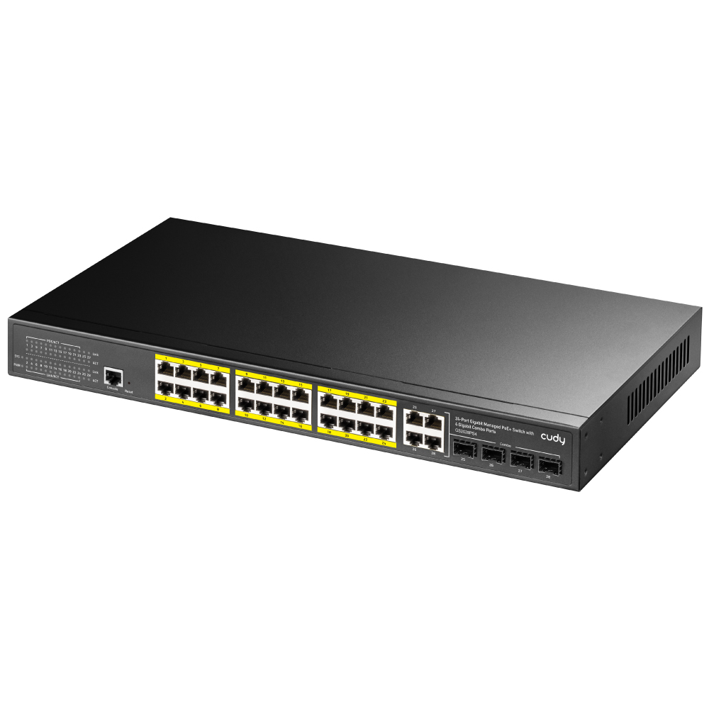 GS2028PS4-300W - 24-Port Layer 2 Managed Gigabit PoE+ Switch with 4 Gigabit Combo Ports, 300W