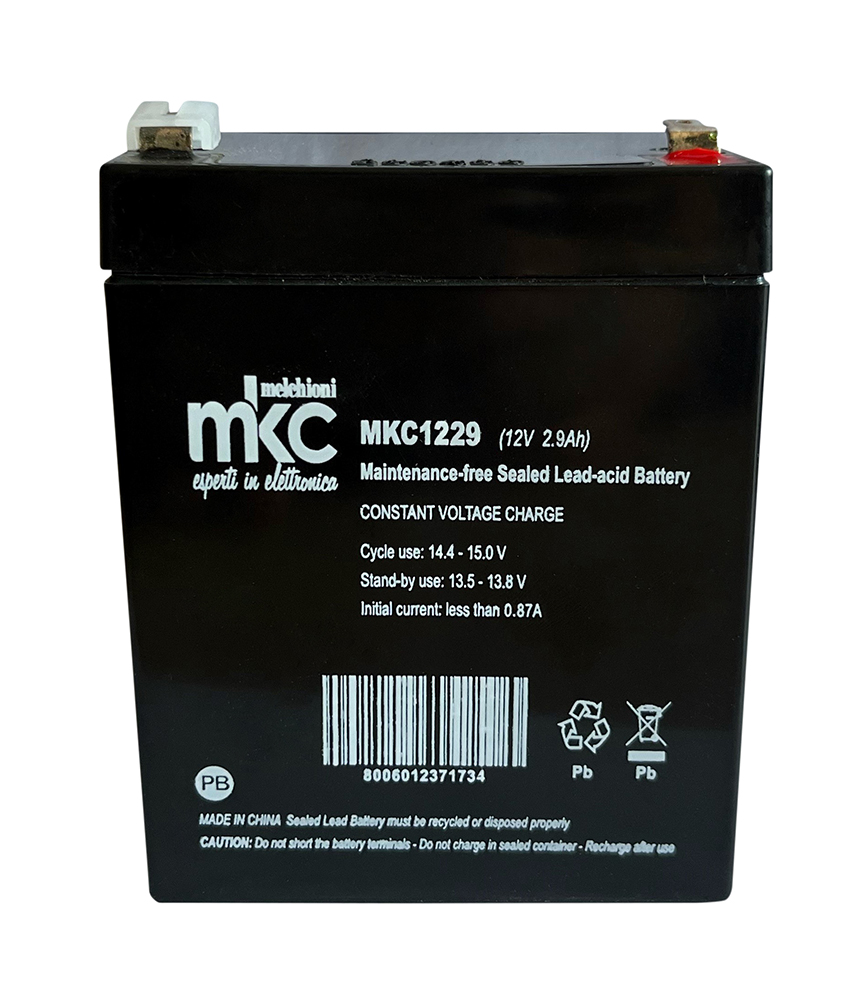 Batteria al piombo ricaricabile 12V 2,9Ah terminale faston 4.8mm MKC