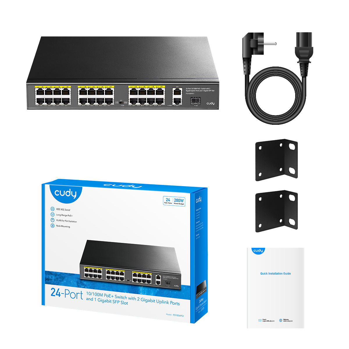 FS1026PS1 - 24-Port 10/100M PoE+ Switch with 2 Gigabit Port+ 1SFP 300W