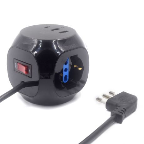 EW3859 - Multipresa a Cubo 3 posizioni con 2 caricatorI Usb e 1 caricatore Usb-C, con spina italiana 16A