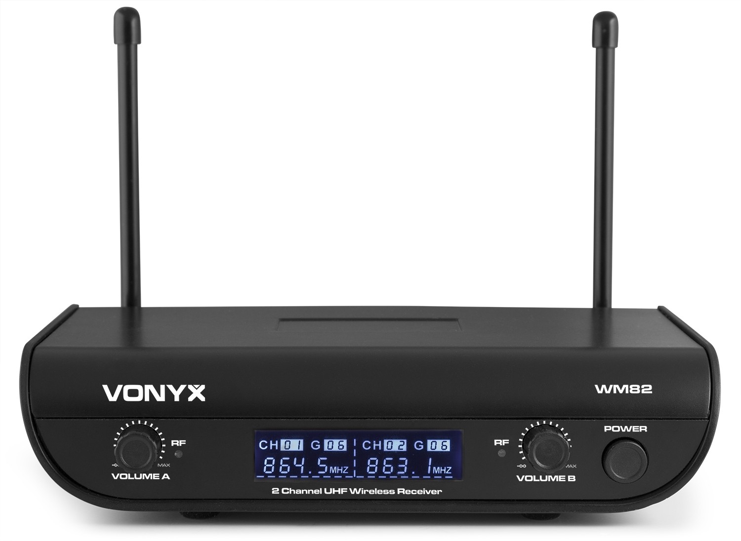 WM82C Radiomicrofono 2 canali UHF, con 1 Palmare e 1 bodypack, cuffia e tieclip