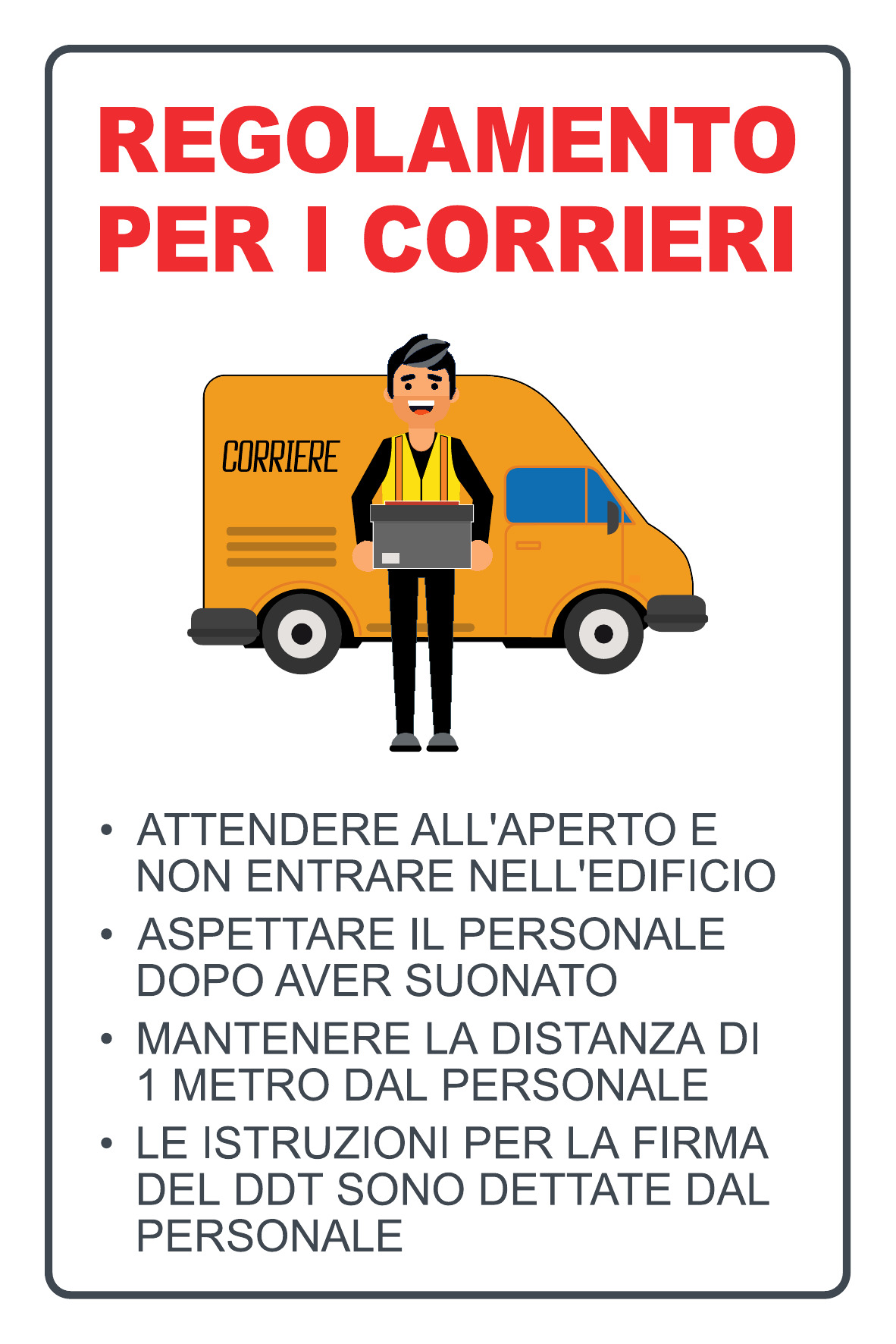 Cartello Alluminio 333x500 Avvertenze per corrieri