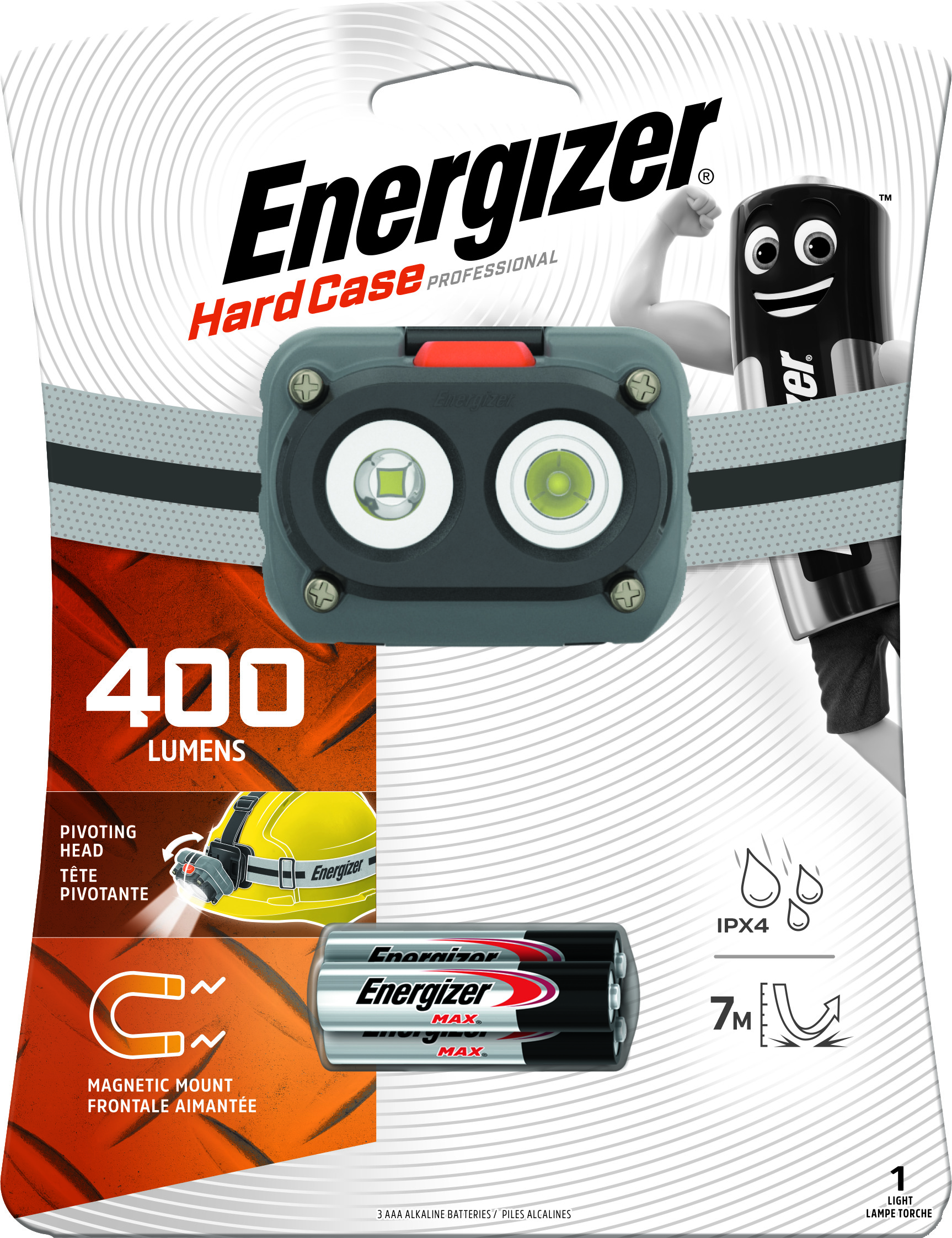 ENERGIZER EU Hard Case Pro Magnet Headlight 3AAA 250 lumens, tray