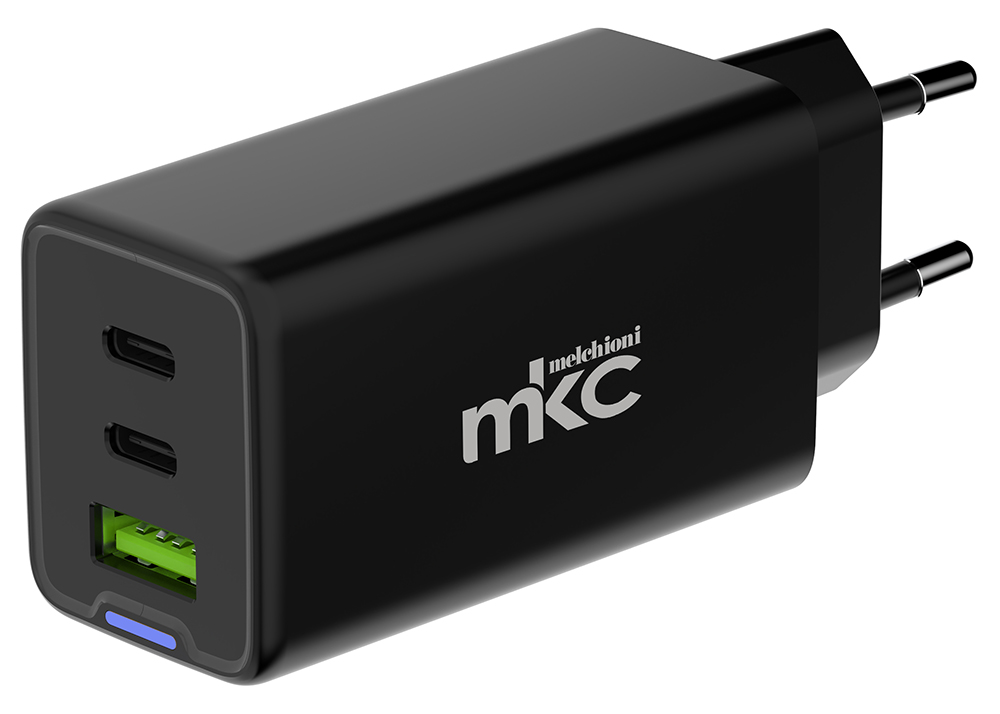 Caricabatterie USB GAN 65W PD 2 USB-C + 1 USB-A Nero