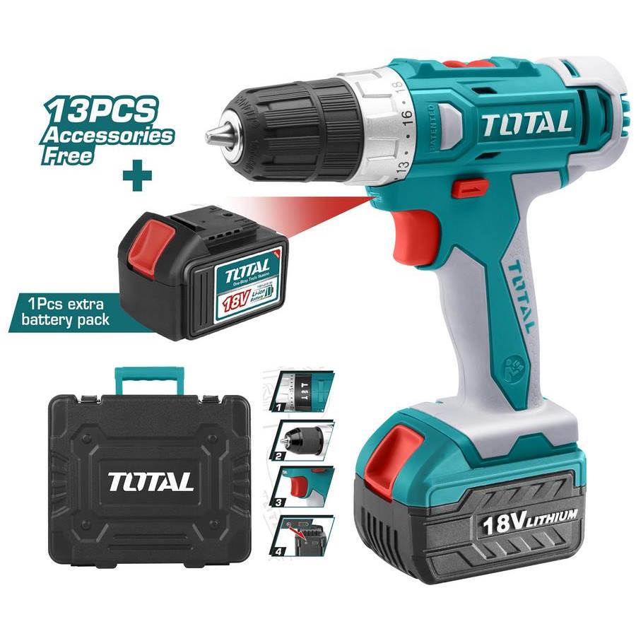 Trapano a Batteria 18V + 2 Batterie + 53 Accessori + Valigetta TDLI228180