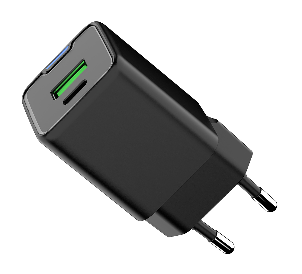 Caricabatterie USB GAN 20W PD 1 USB-C + 1 USB-A Nero