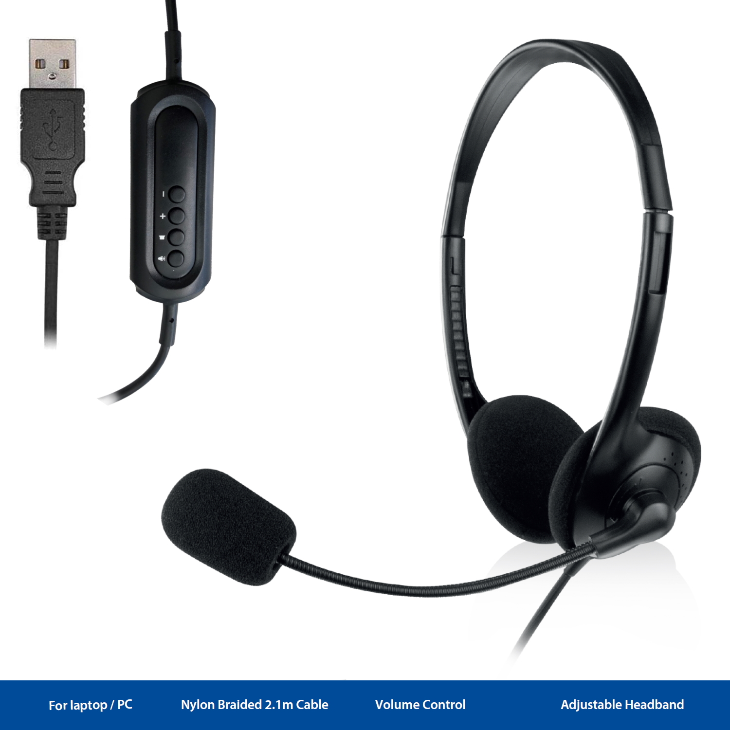 Cuffia USB Chat con microfono e controllo del volume, cavo 2.1m