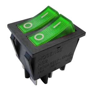 Interruttore a Bilanciere Doppio 16A 250V Verde INT/3472H-I