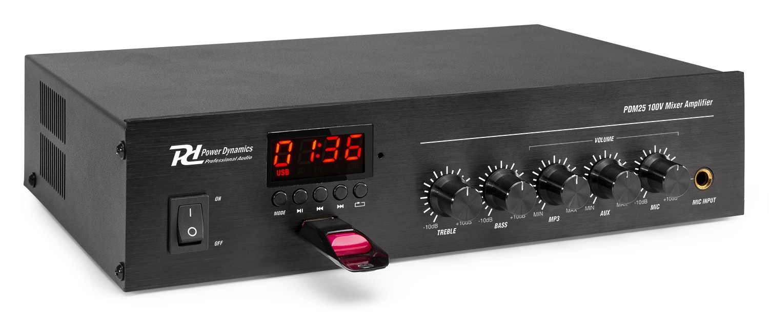 Amplificatore 25W 100V/4-16Ω con Bluetooth e USB PDM25
