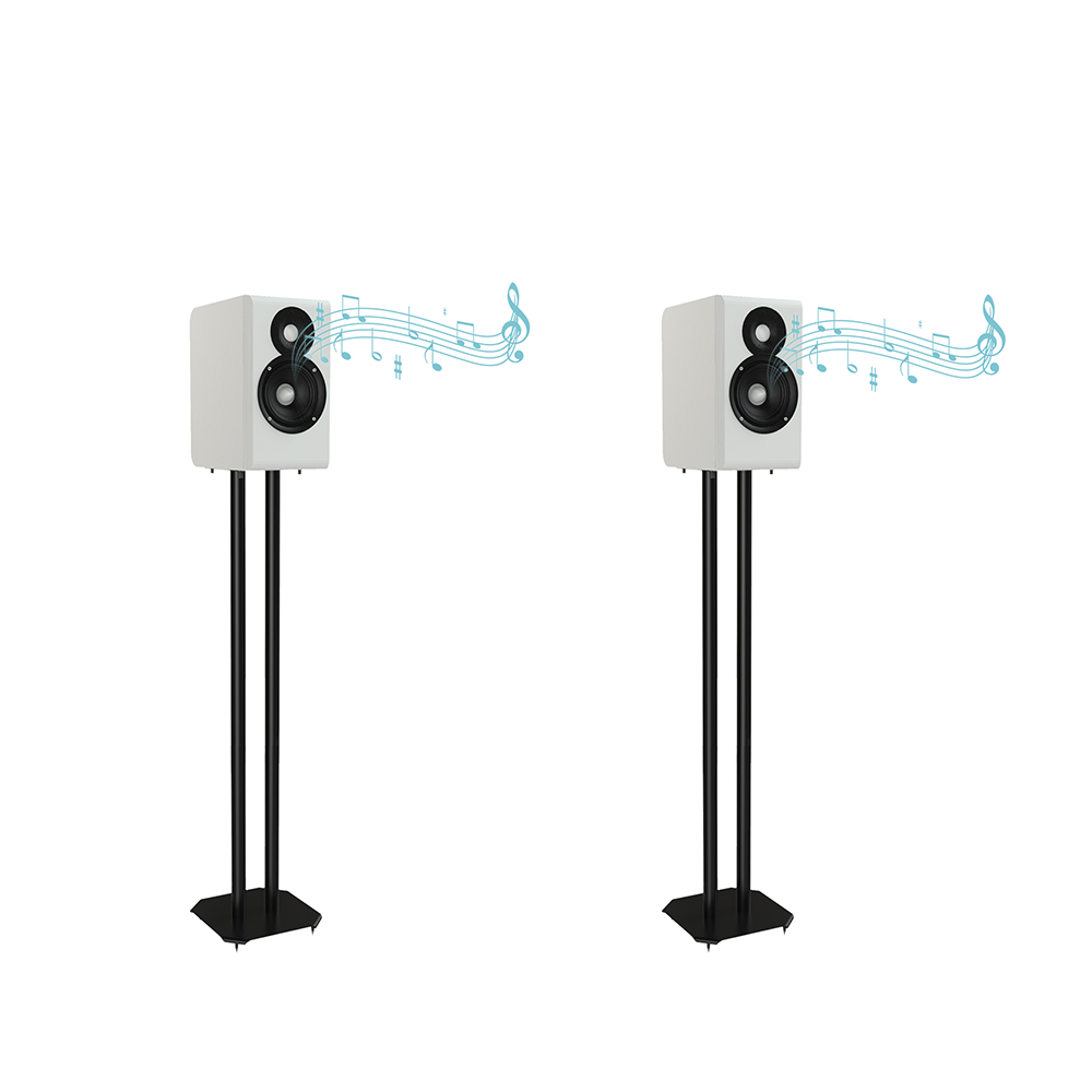 Coppia supporti per diffusori  da pavimento, in metallo vericiato di colore nero, Mod. SD-IR-FLOORSOUND