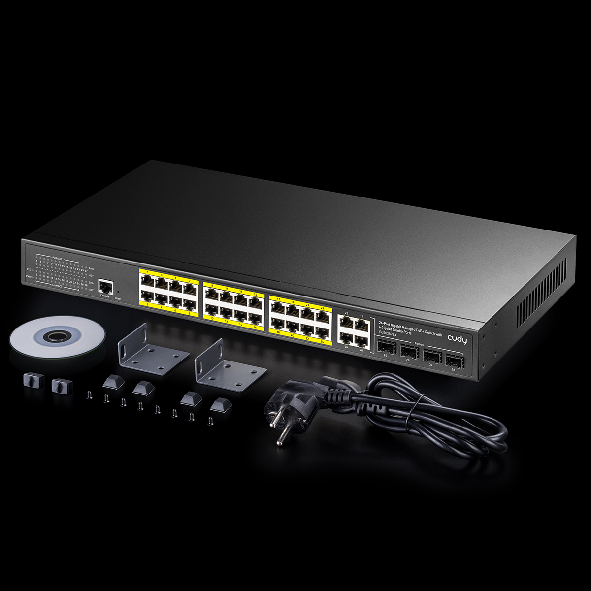 GS2028PS4-300W - 24-Port Layer 2 Managed Gigabit PoE+ Switch with 4 Gigabit Combo Ports, 300W