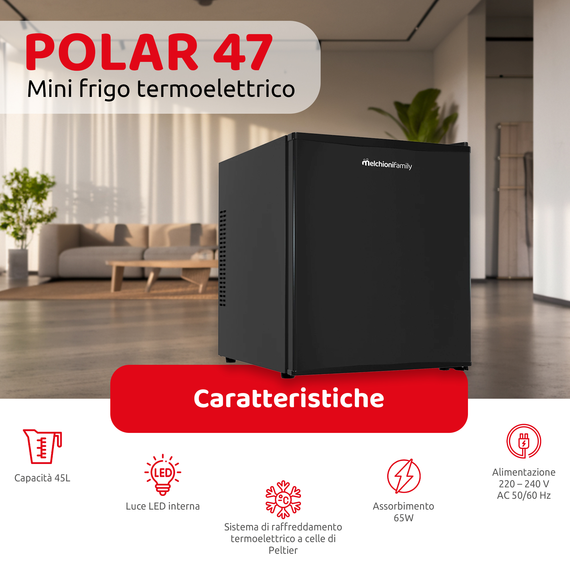 Minifrigo POLAR 47 con celle di peltier nero