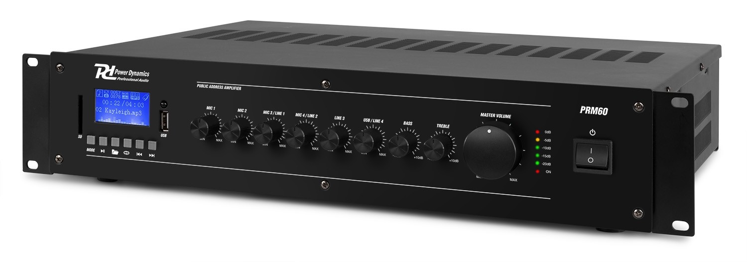 Amplificatore 60W  mono zona da 100V 8Ohm con BT, SD, USB mod. PRM60